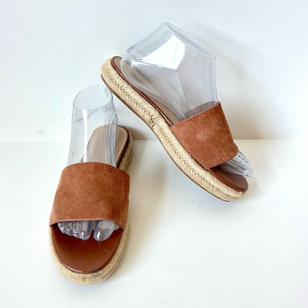 H By HALSTON Suede Flat Normal Espadrille Slides—SZ. 7